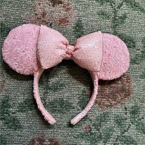 Disney Parks Millennial Pink Minnie Mouse Bow Sequins Ear Headband 💘